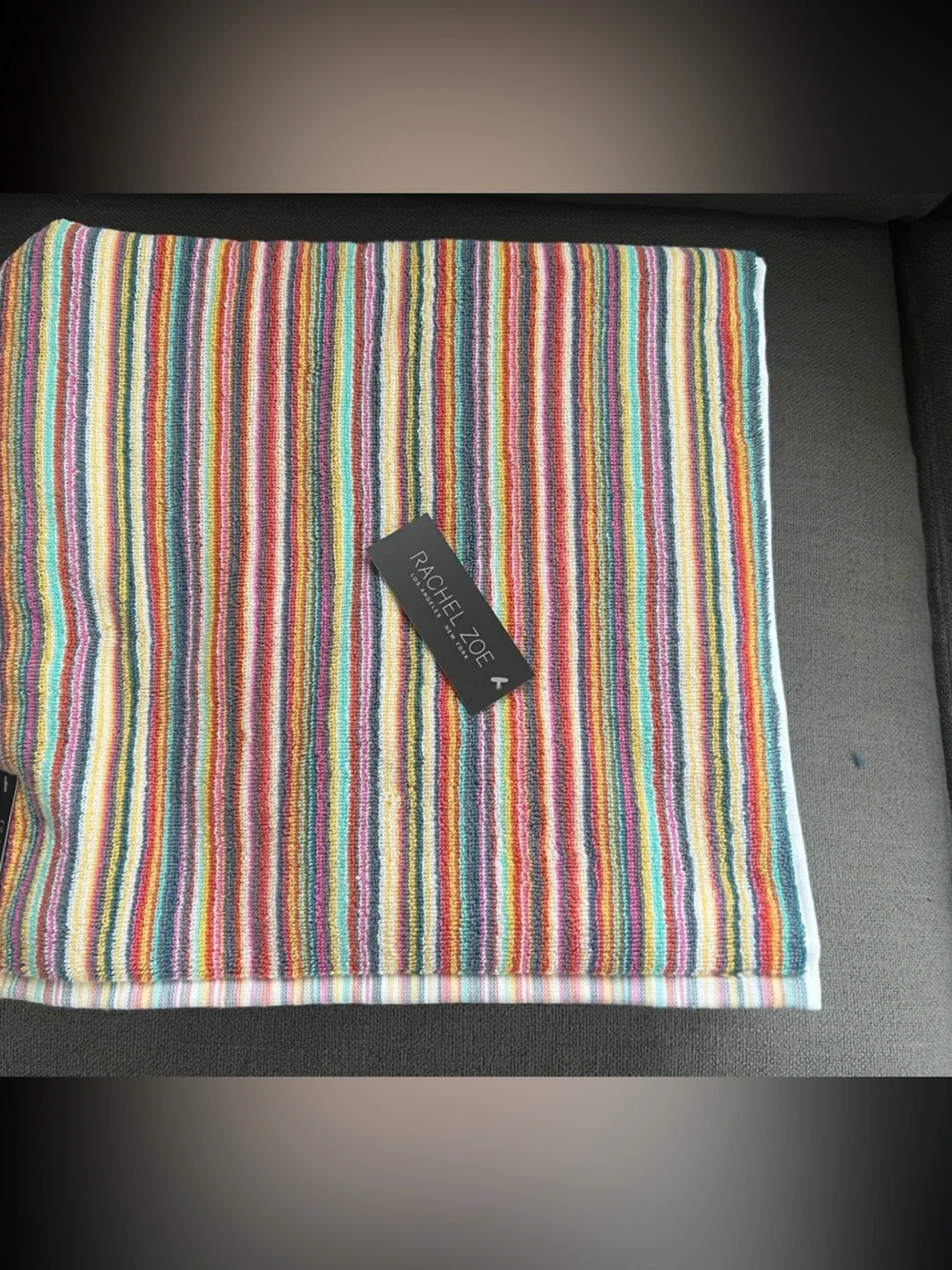 2pc Rachel Zoe Rainbow Bath towel Set Stripe Cotton Hand Towels last